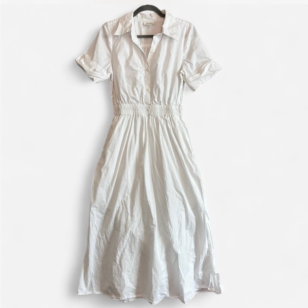 White short sleeve cotton midi shirt dress